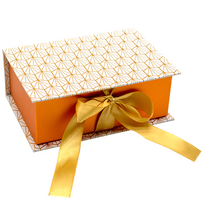 Boîtes kraft « Art déco » avec couvercle à rabat – blanc / cuivre – 16 x 11 x H 6 cm