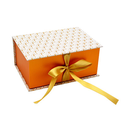 Boîte kraft « Art déco » avec couvercle à rabat – blanc / cuivre – 19 x 13 x H 8,5 cm