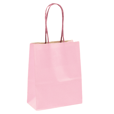 Sacs kraft à poignées torsadées rose pastel – 12 + 6 x H 15 cm